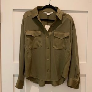 Veronica Beard Ainsley Button-Down Shirt, Olive Size 8
